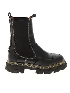 GANNI Black Chunky Chelsea Boots EU 38 Lug Sole Leather